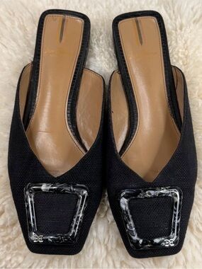 Sam Edelman Lavina Buckle Linen Black Mules